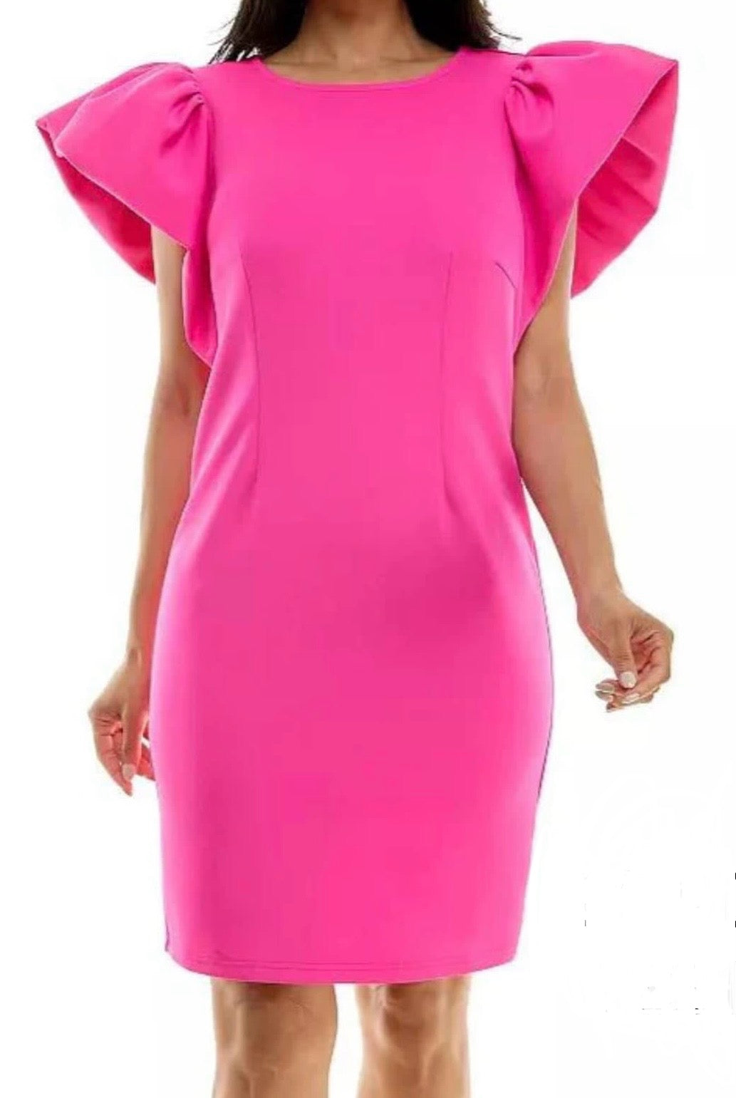 SCUBA RUFFLE SLEEVE SHEATH DRESS