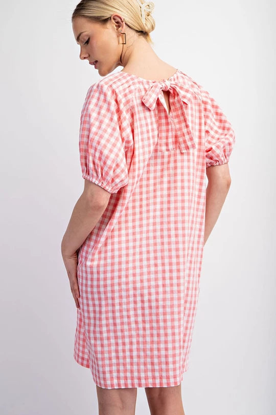 Pink Gingham Mini Dress with Back Bow
