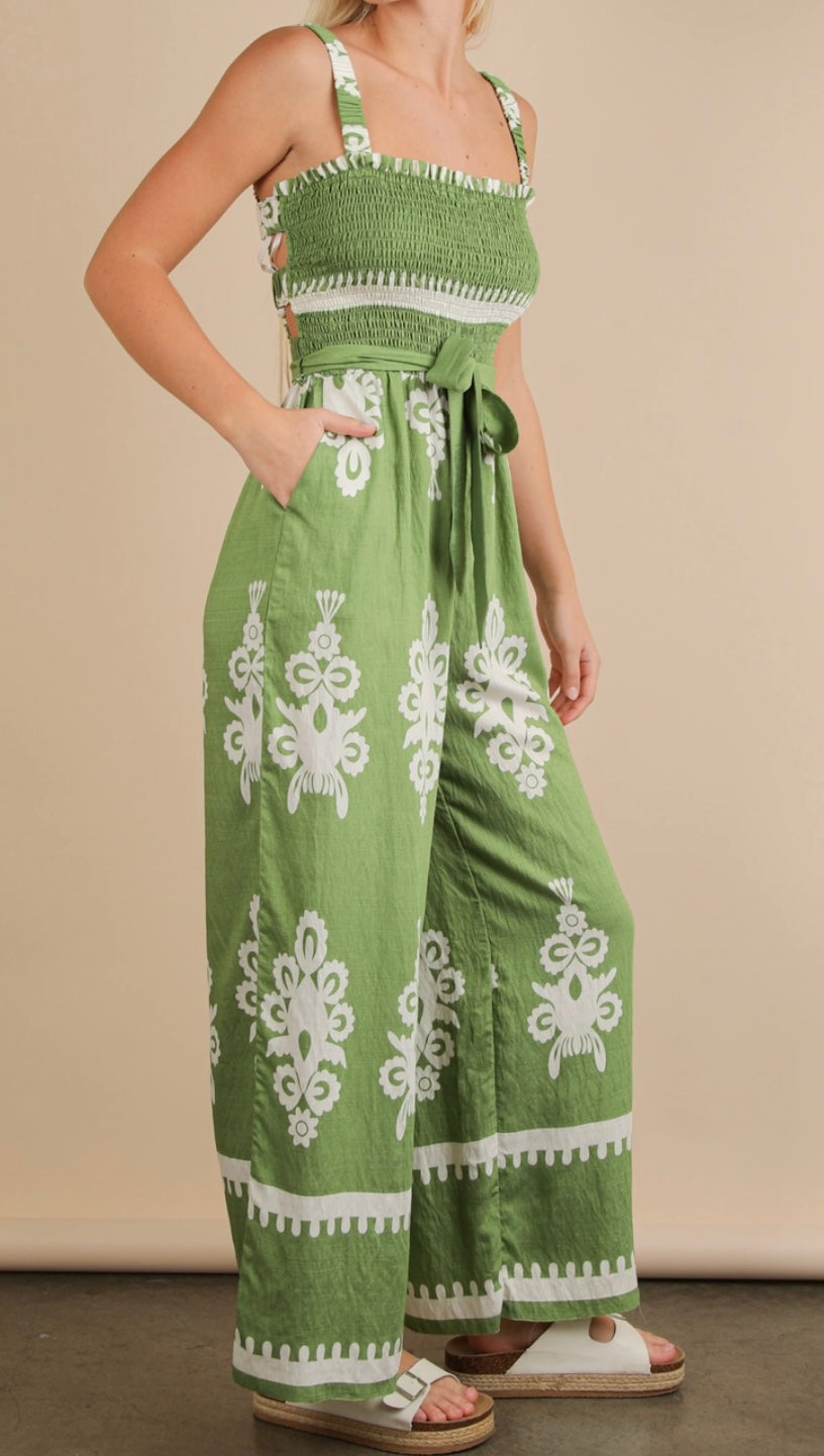 Boho Printed
Smocking Detail Jumpsuit