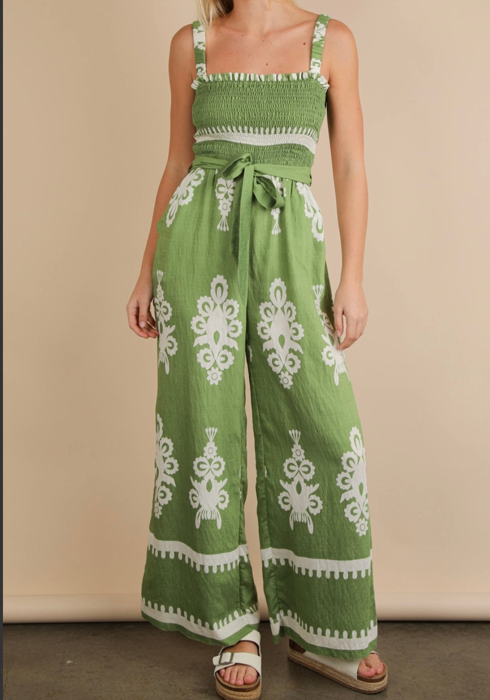 Boho Printed
Smocking Detail Jumpsuit