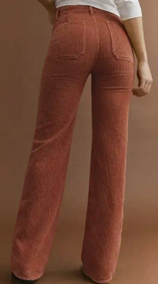 Corduroy High Waist Pocketed Pants