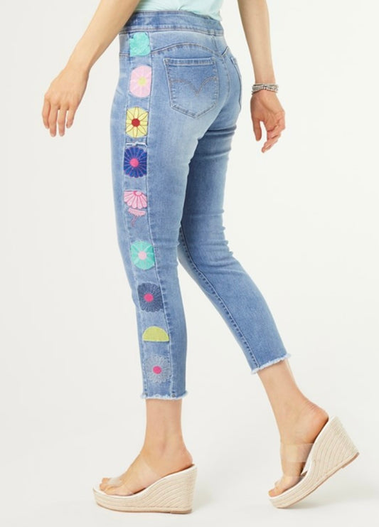 OMG Skinny Capri Jeans with Floral Side Embroidery by Coco and Carmen