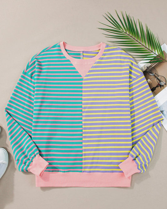 Stripe Colorblock Oversize Sweatshirt