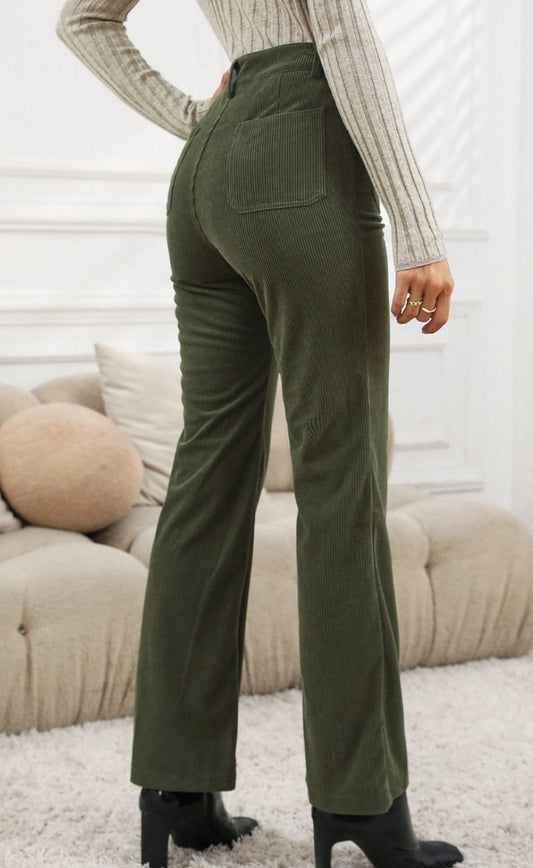 Corduroy High Waist Pocketed Pants