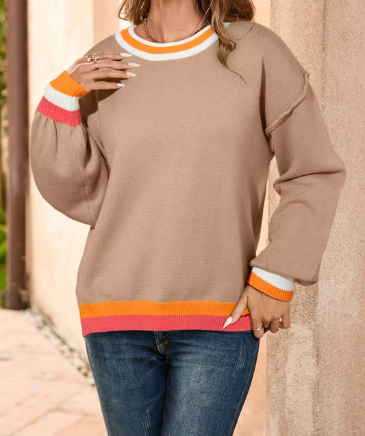 Colorblock Trim Drop Shoulder Sweater