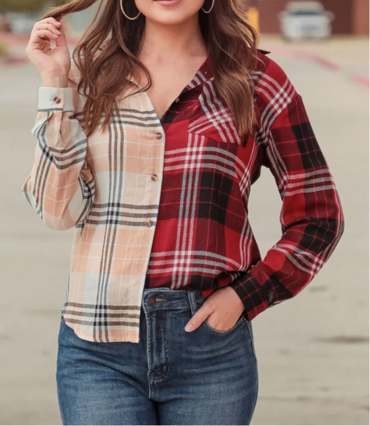 Shades Of Fall Plaid Button Up Top