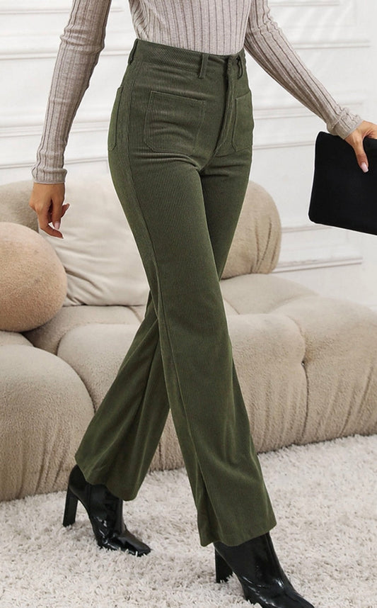 Corduroy High Waist Pocketed Pants