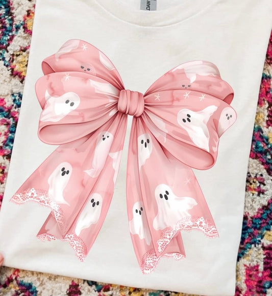 Pink Ghost Bow Graphic Tee