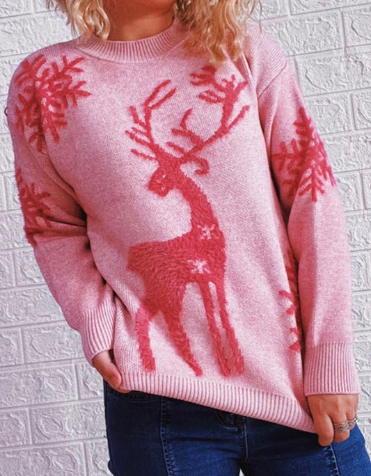 Christmas Snowflake Fawn Jacquard Knit Sweater