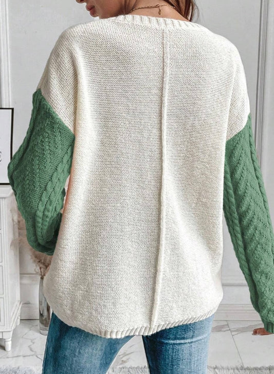 Colorblock Patched Pocket Drop Shoulder Sweater