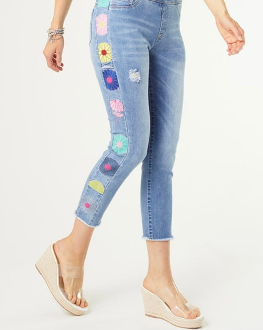 OMG Skinny Capri Jeans with Floral Side Embroidery by Coco and Carmen