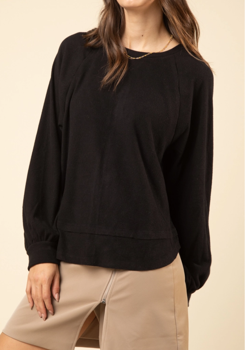 Casual Oversized Cutout Knit Top - black