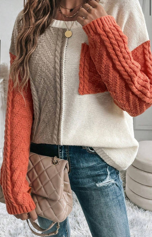 Colorblock Patched Pocket Drop Shoulder Sweater