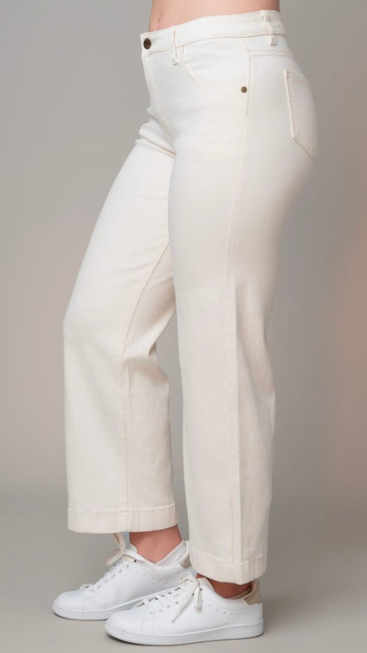 STRETCH TWILL WIDE LEG JEAN