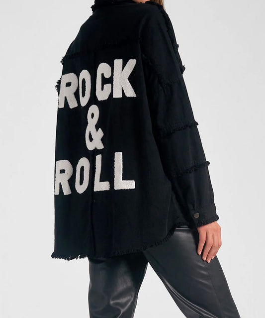 ‎Black Rock & Roll Concert Frayed Denim Shirt Jacket