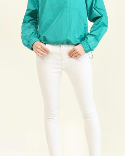 Front Pockets Windbreak Pullover Top with String Waist