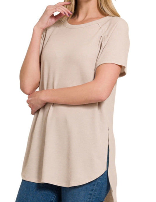 Melange Baby Waffle short sleeve top - lt gray