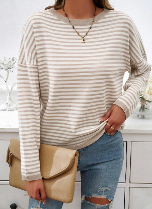 Striped Crew Neck Long Sleeved Pullover Sweater