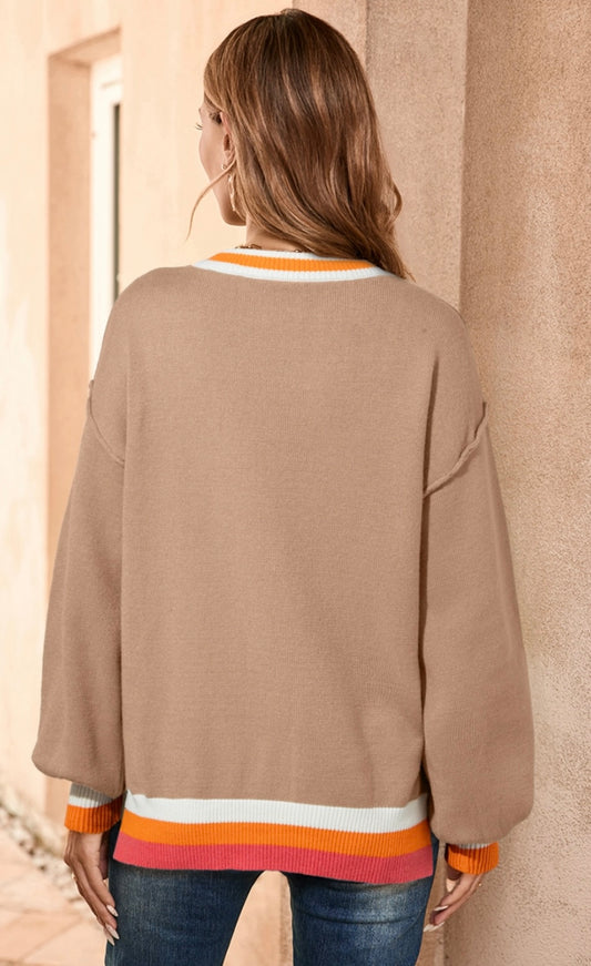 Colorblock Trim Drop Shoulder Sweater