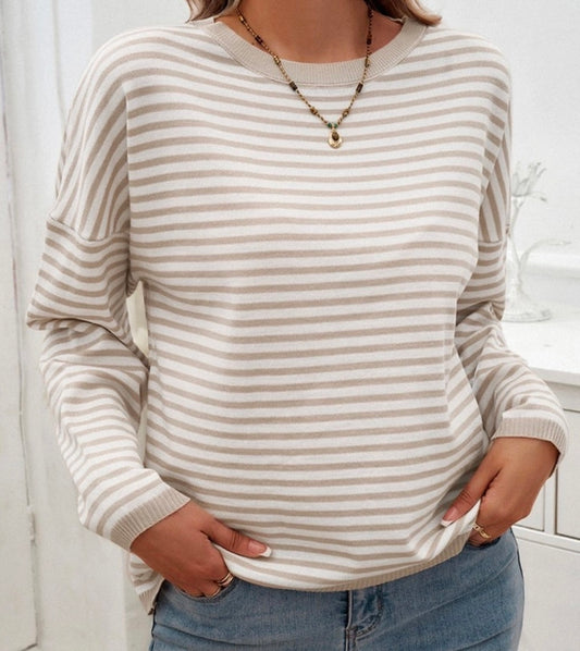 Striped Crew Neck Long Sleeved Pullover Sweater