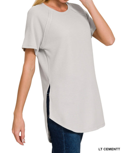 MELAGE BABY WAFFLE SHORT SLEEVE TOP - lt cement