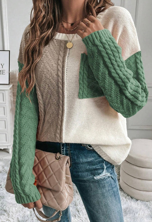 Colorblock Patched Pocket Drop Shoulder Sweater