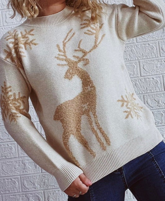 Christmas Snowflake Fawn Jacquard Knit Sweater