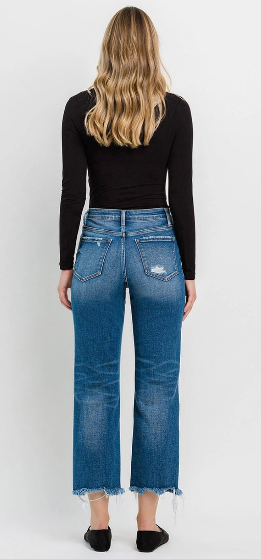 Flying Monkey High Rise Frayed Hem Crop Straight Jeans