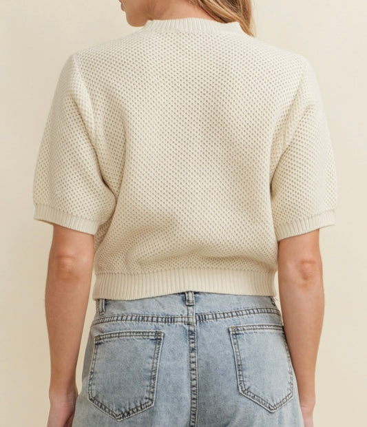 Cherry accent short sleeve sweater
