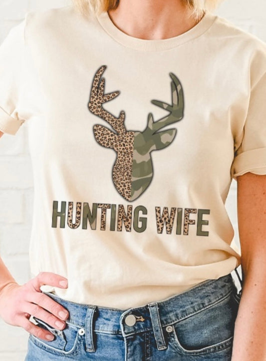 Hunting Wife Camo Print Leopard Print Fall Graphic Tee