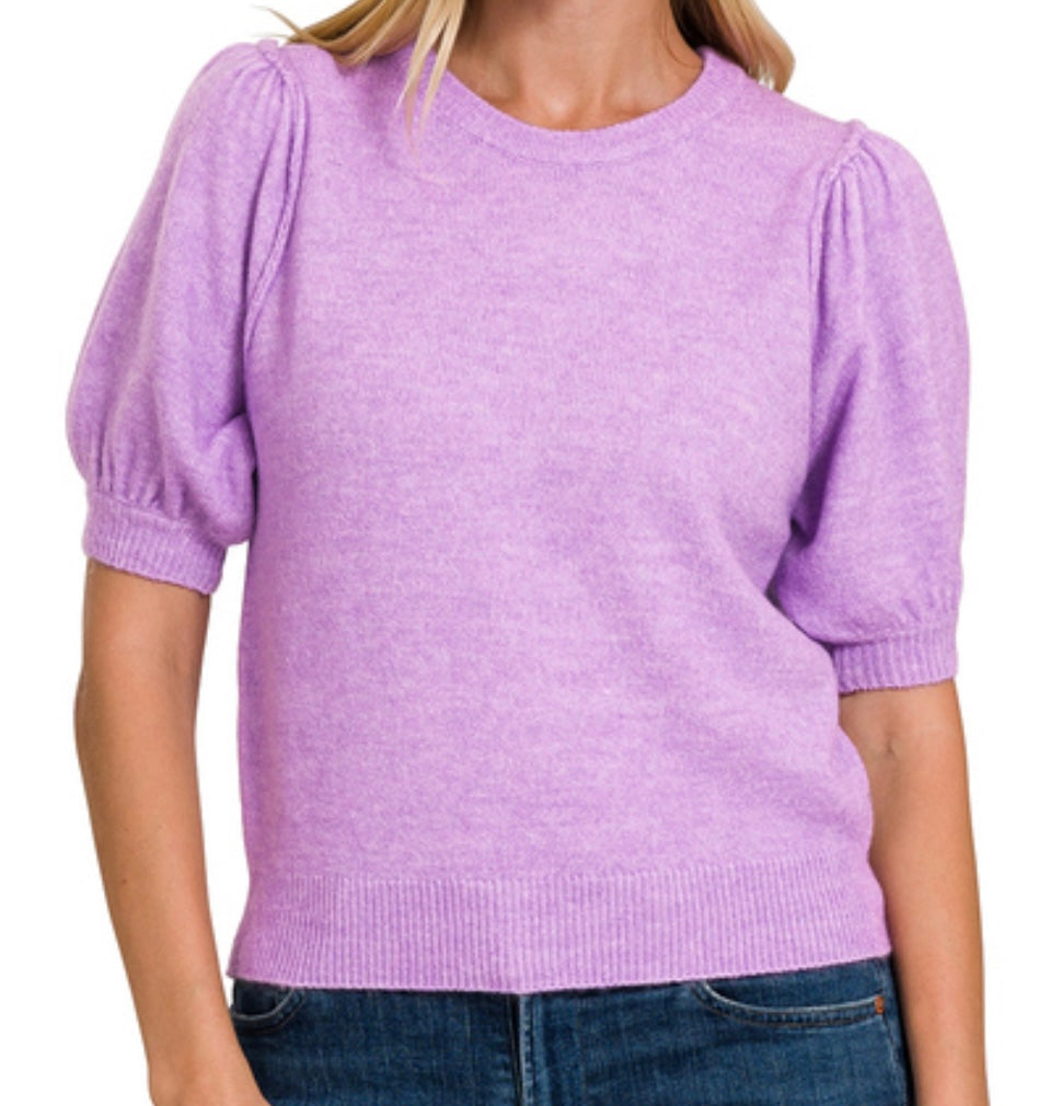 MELANGE PUFF SHORT SLEEVE ROUND NECK
SWEATER