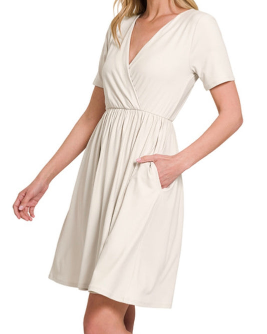 Brushed buttery soft fabric surplice dress