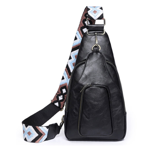 Embroidery Strap Leather Sling Bag Crossbody Bag