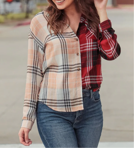 Shades Of Fall Plaid Button Up Top