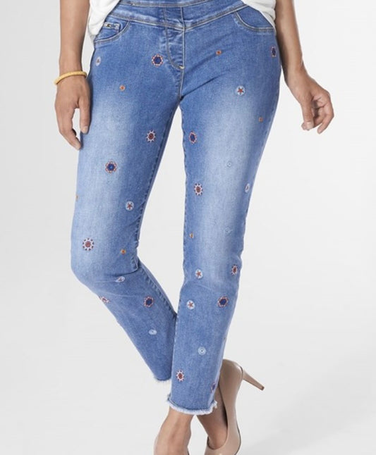 OMG Straight Leg Embroidered Capri Jeans by Coco and Carmen