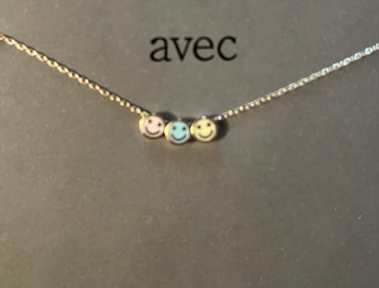 Mini triple happy face charm necklace